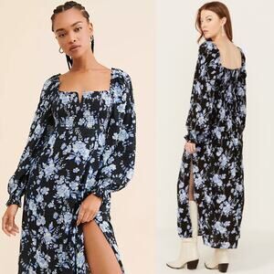 NEW Free People Jaymes Midi Dress Blue Floral Small Cottagecore Romantic Boho